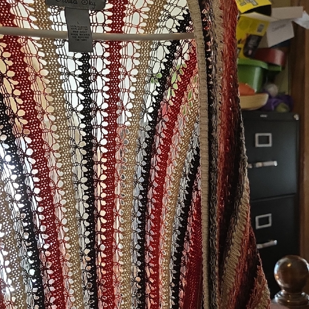 Red and Black Striped Knit Cardigan